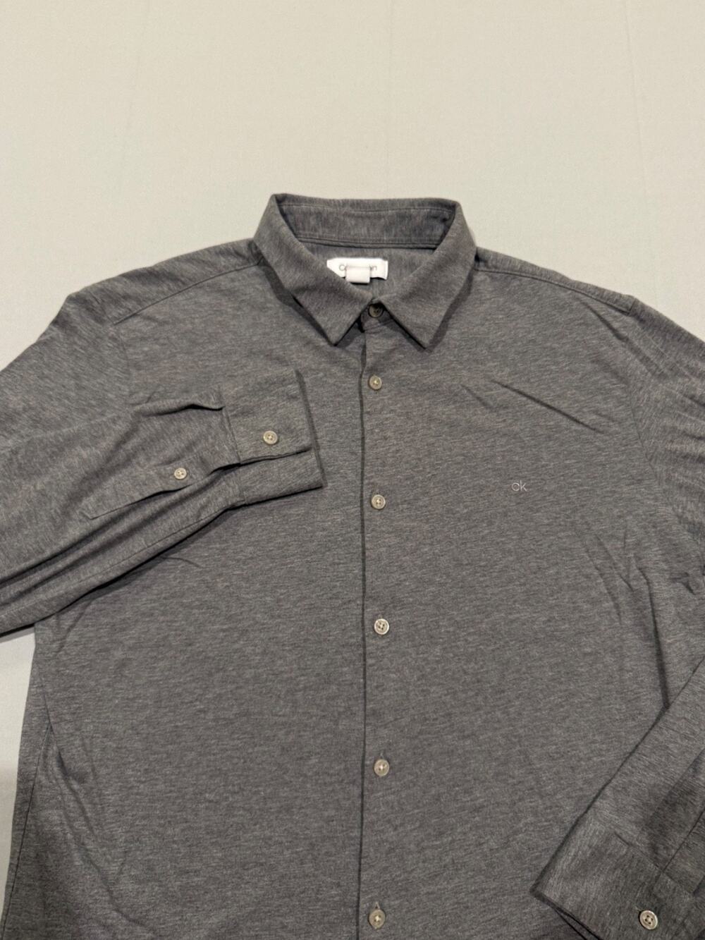 Calvin Klein Mens Large Slim Fit Gray Button Up Shirt Long Sleeve 100% Cotton CK